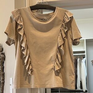 Vintage Canvas Beige Ruffle Sleeve Tee